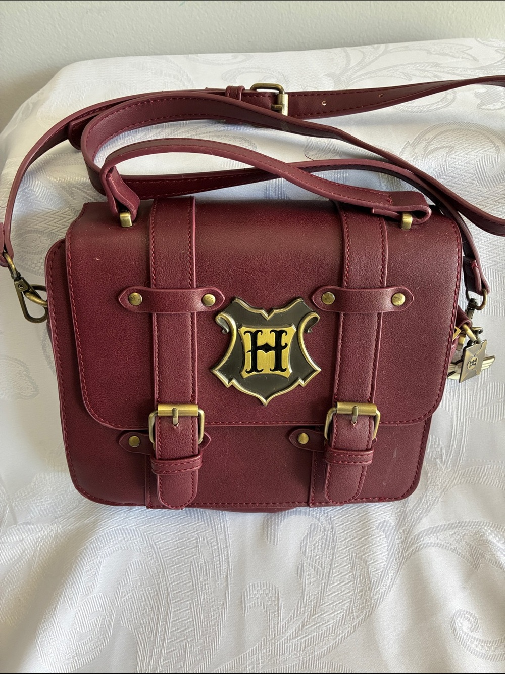 Harry Potter Maroon Shoulder Satchel with Crest Hardware